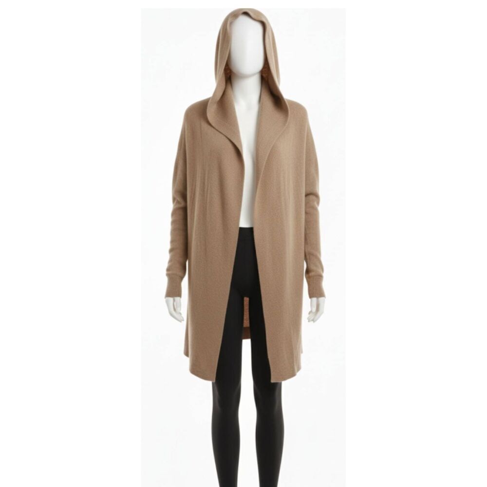 Vince Women Large Alpaca Wool Long Cardigan Hoodie Sweater Super Soft Tan Camel